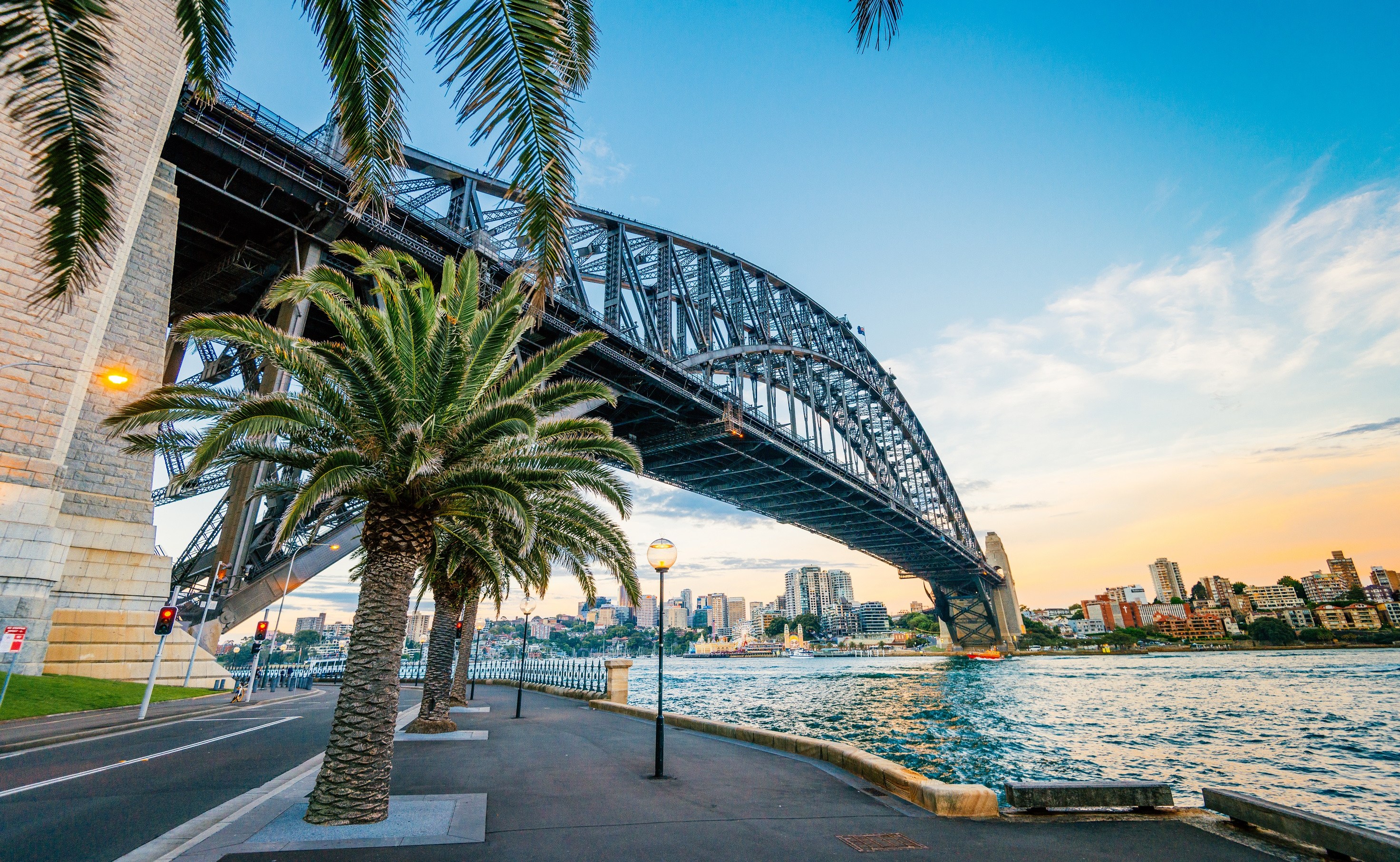 Sydney Harbour Bridge at dusk.