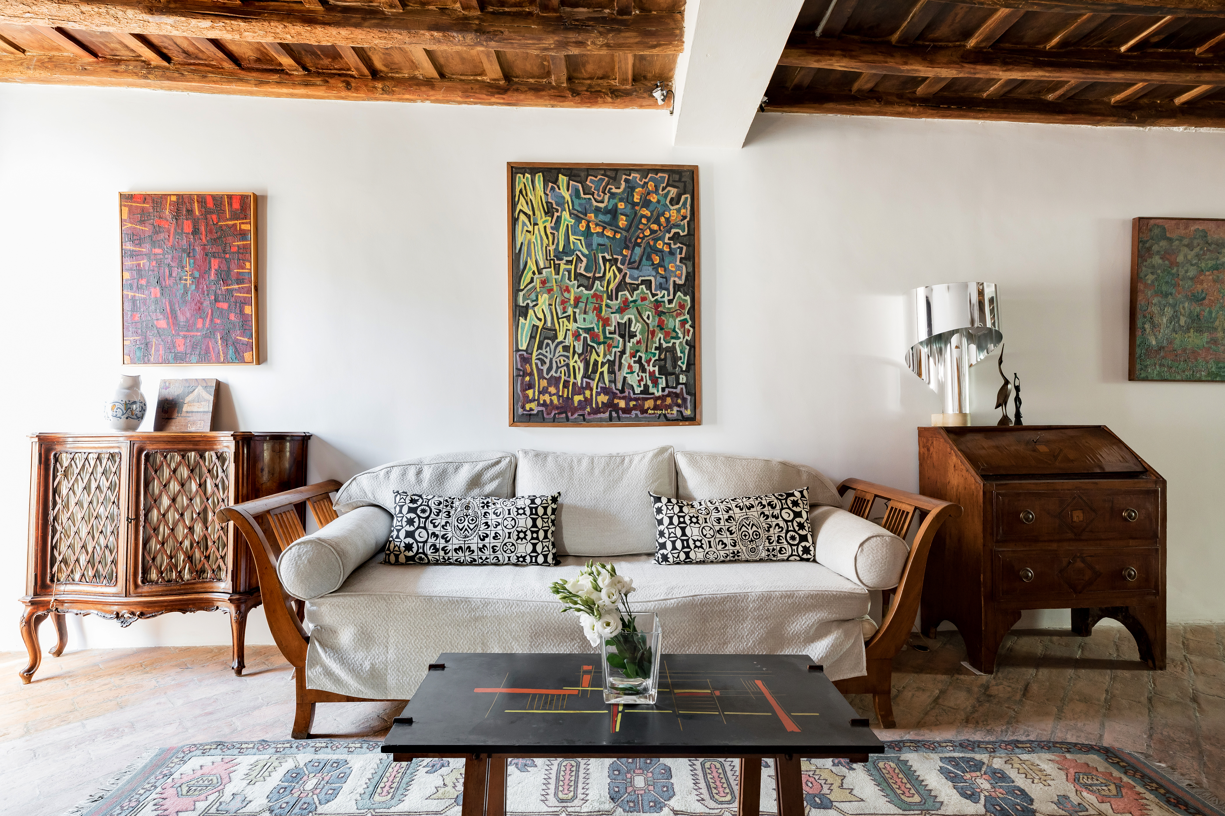 A colorful book and art-filled apartment in Trastevere.