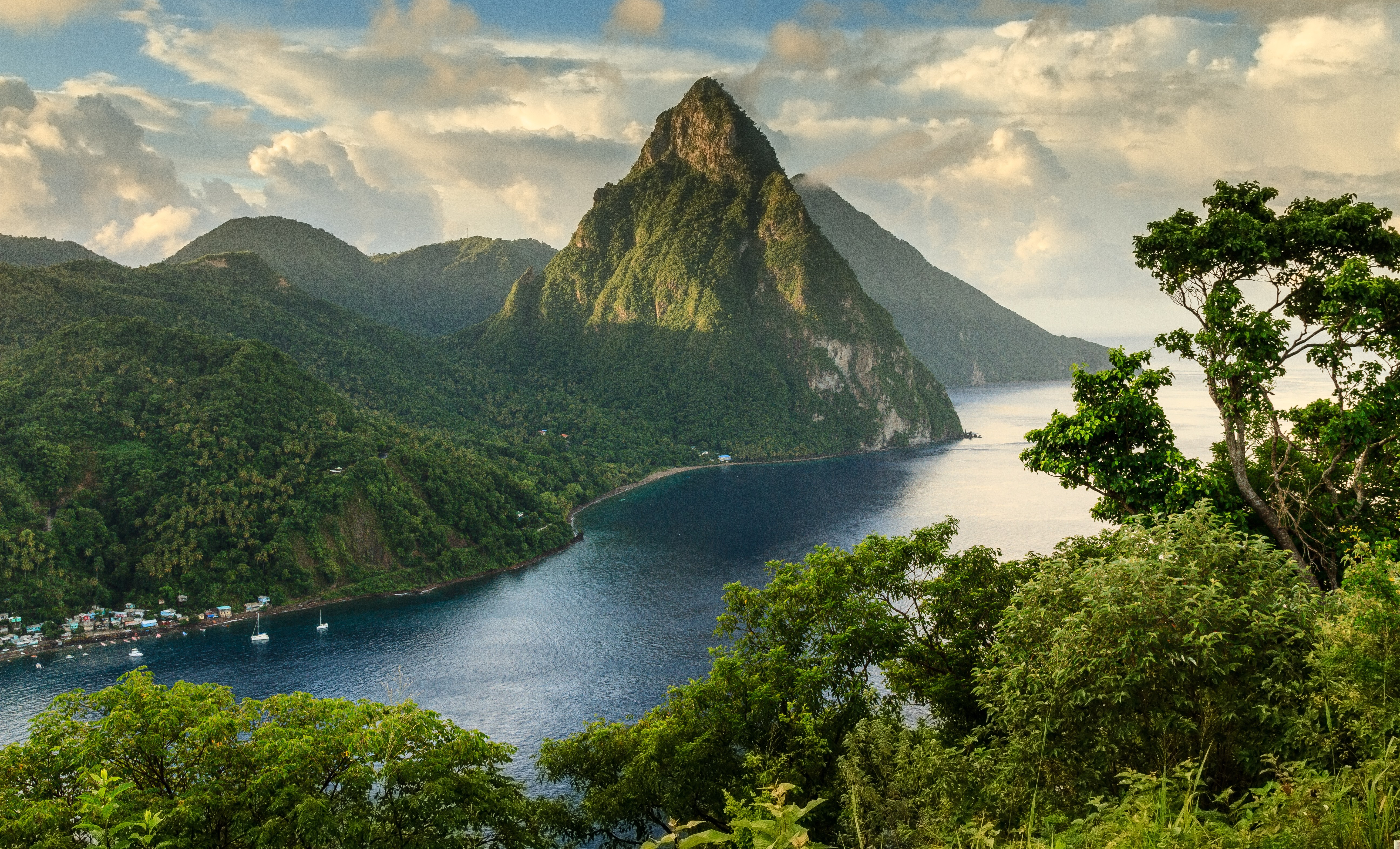 Elevated view of the Pitons in Saint Lucia.