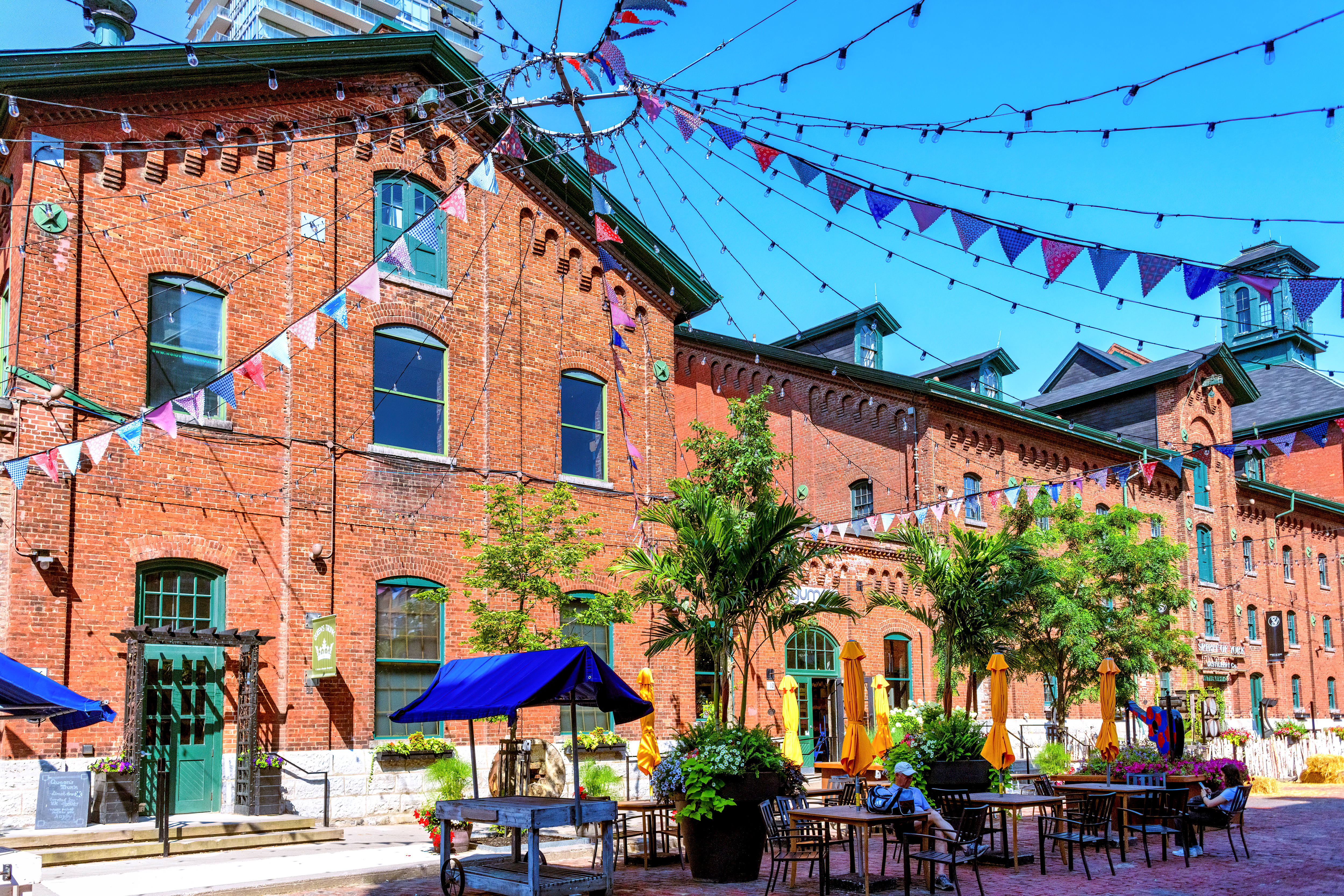 A patio restaurant in the Distillery District of Toronto, one of the host cities for the 2026 FIFA World Cup